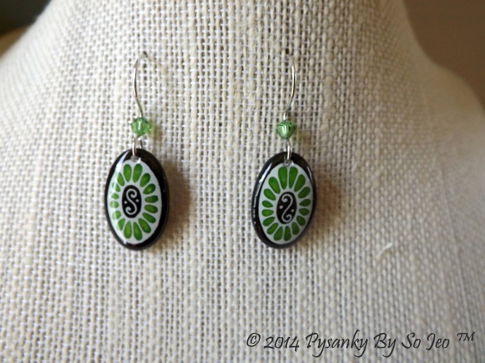 Green Oval Earrings and Matching Necklace Pysanky Jewelry by So Jeo